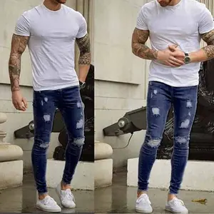 High Quality Custom Skinny Men, Denim Stacked Jeans pants Vintage Washed Stacked Trousers/