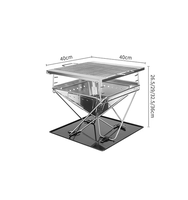 Barbecue de camping pliable IKW JUNYI100803 en acier inoxydable à hauteur réglable - Poêle à charbon de bois portable pour l'extérieur
