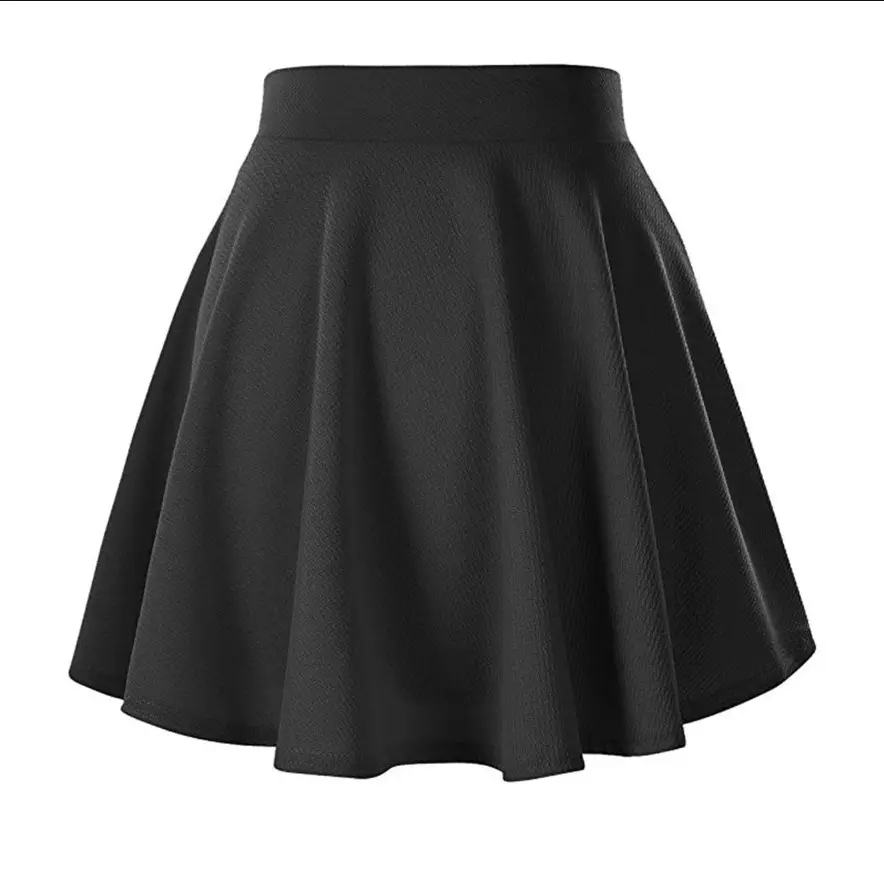 बुनियादी काले लोचदार कमर बनावट भड़क एक लाइन मिनी स्कर्ट महिलाओं उच्च-Waisted स्कर्ट लघु Minimalist स्कर्ट महिला प्लस आकार