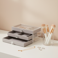 Boîte organisateur de bijoux en acrylique à 3 tiroirs, boîte de rangement cosmétique avec compartiments divisés pour bagues et boucles d'oreilles