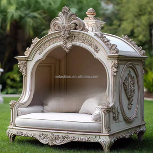 OE-FASHION Maison pour chien de luxe en bois massif sculpté à la main, blanc antique, villa victorienne pour animaux de compagnie pour jardin et domaine - Product Image 1