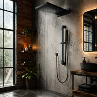 Ensemble de douche encastré en laiton poli, système de pluie carré mural, douchette à main, robinets de style hôtelier moderne, minimaliste et luxueux