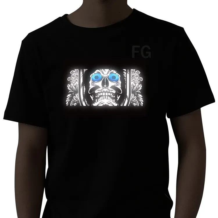 Neues Design EL T-Shirt, Equalizer EL Panel T-Shirt LED Sound aktiviert blinkendes T-Shirt