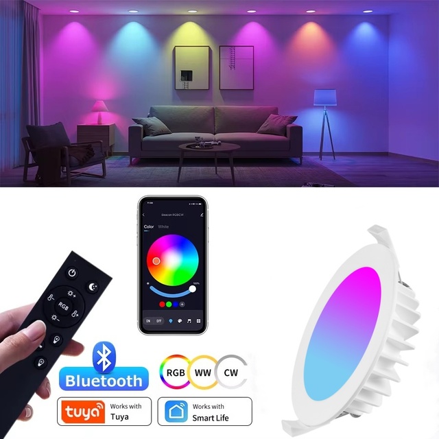 Ultra-thin LED downlight recessed adjustable dimmable 10W WiFi TUYA Bluetooth APP control IP4, indoor office recessed spotlight