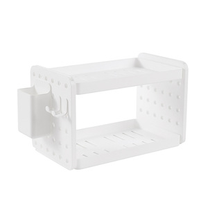 Desktop Double Layer Storage Rack Multi Purpose Office Organizer Standing Type Rectangle 3 Floors Pegboard Hook <b>Pen</b> Holder - Product Image 5