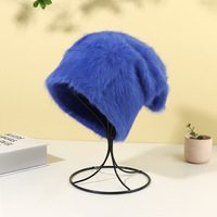 Bonnet d'Hiver Personnalisé en Peluche, Teinture Tie-Dye Tendance, Longue Fourrure de Lapin Moelleuse pour Femme, Bonnet Chaud Tricoté
