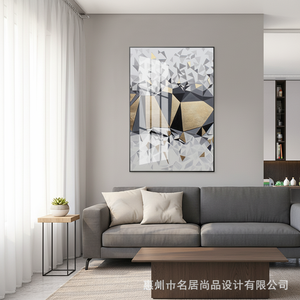 Cuadro Decorativo Abstracto Geométrico en Lienzo, Color Dorado, Plateado, Negro y Gris, Arte de Pared para el Hogar, Pintura de Porcelana con Cristales, Directo de Fábrica - Product Image 1