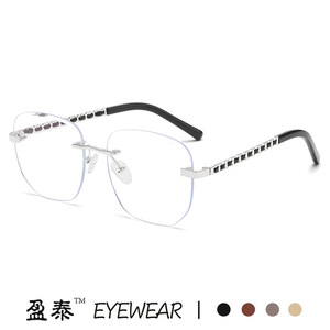 Rimless Rectangle Eyeglasses <b>Frames</b> <b>Metal</b> Blue Light Protection Plano Lenses For Women - Product Image 2