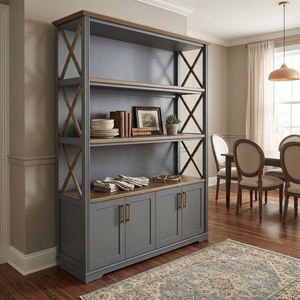 Estantería Moderna de Madera Maciza Estilo Rústico con Mueble Inferior, Estantería Alta de Madera Estilo Escandinavo con Espacio de Almacenamiento - Product Image 2