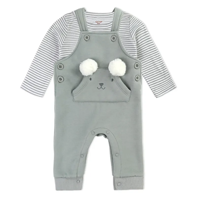 Breathable Cotton Baby Clothing Set Cute Embroidery Pattern Long Sleeves T Shirt and Overall Set for Baby