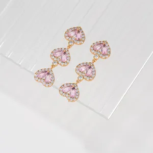 X000746284 XUPING Jewelry Fashion Pink Heart Crystal Zircon Copper Jewelry Earrings Women Luxury 18K Gold Plated Women Earring