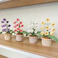 Fleur artificielle en crochet faite à la main, muguet en pot multi-têtes, en fil, pour décoration de bureau et de maison, vente en gros