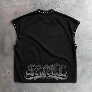 เสื้อกั๊กผู้ชายไซส์ใหญ่ทรงหลวม แขนกุด สไตล์สตรีท ผ้าคอตตอนหนา ประดับเพชร ดีไซน์พิมพ์ลายตามสั่ง เสื้อกล้ามเปล่าขายส่ง - Product Image 2