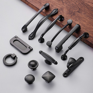Pegangan padat paduan baja tahan karat Eropa hitam polos Modern untuk lemari sepatu permukaan pintu dudukan perabotan perangkat keras - Product Image 2