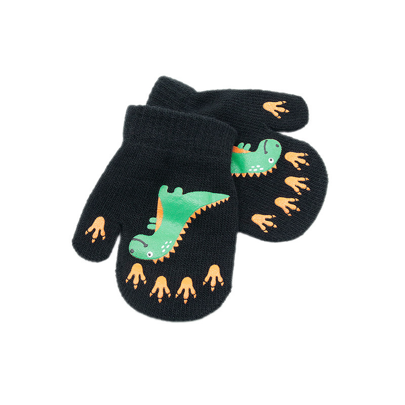 Children's cute cartoon dinosaur pattern warm plush thickened baby winter gloves knitted cotton knitted gloves winter warm