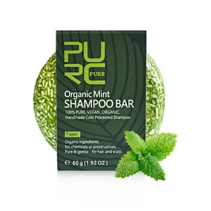 Özel etiket özel ferahlatıcı nane el yapımı bitkisel vegan eko saç sabunu organik katı şampuan bar için