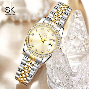 Jam Tangan Mewah Bermerek SK Trendy dengan Lapisan Emas PVD/Warna Rose, Tali Baja Tahan Karat Solid, Kustomisasi Paduan untuk Wanita - Product Image 5