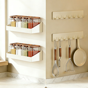 Wall Mounted <b>Spice</b> <b>Rack</b> Rectangle Milk White <b>For</b> Kitchen Storage Oil Salt Soy Sauce Vinegar Container - Product Image 2