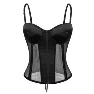 Corset surbuste transparent avec fermeture éclair attaché au <span class=keywords><strong>dos</strong></span> os de poisson Spaghetti sangle dentelle haut court respirant serre-taille à armatures - Product Image 2