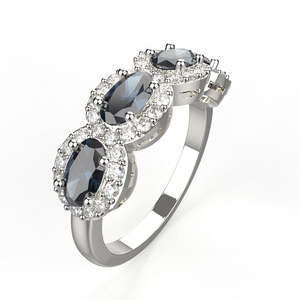 Bague en argent sterling 925 avec saphir bleu et moissanite - Product Image 4