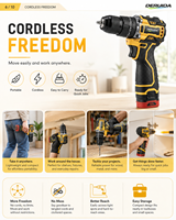 Perceuse sans fil électrique à moteur sans balais avec support OEM, ensemble de visseuses à percussion 50 Nm avec lumière LED pour usage industriel, domestique et bricolage
