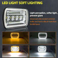 Phare carré à 5 LED de 7 pouces, lampe de remplacement pour le marché secondaire avec DRL et anneau halo bicolore, pour la modification de véhicules tout-terrain