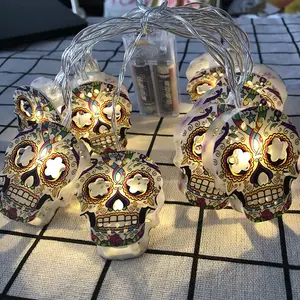 Pafu Favor de fiesta de Halloween Esqueletos pintados Tira de luces LED El Día de los muertos Calabaza creciente Luces de rayas LED