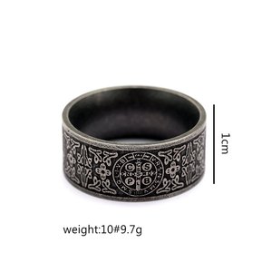 Anillo Retro de Acero Inoxidable para Hombre con Diseño de Cruz de San Benito, Patrón Geométrico Redondo, Joyería de Regalo - Product Image 5
