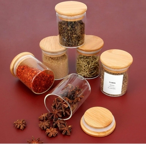 Lujo 4OZ Vidrio Especias Contenedores de almacenamiento de alimentos Azúcar Sal Café Té Frijoles Frascos con tapas de Bambú - Product Image 6