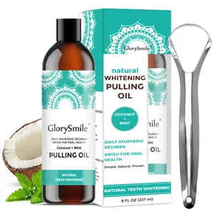 All Natural 99% Coconut Peppermint Oil Pulling With Tongue Scraper For Healthy Teeth Gums