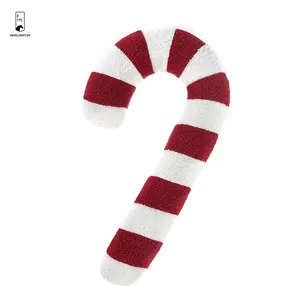 2024 Merry Christmas Gift Soft Cozy Teddy Fleece Candy Cane Shape Pillow Cushions For Home Decorative