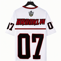 Kaus Basket Pria Brooklyn 07 Kaus Olahraga Lengan Pendek Leher Kru Gaya Jersey Merah Putih 100 Poliester Pakaian Jalanan Kasual