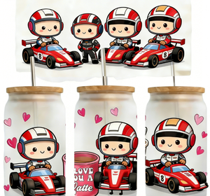 Bouteille d'eau réutilisable de qualité supérieure en verre dépoli 16oz avec couvercle en bambou et paille, motif F1 de course automobile professionnelle, protection UV DTF - Product Image 2