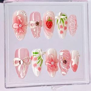 <span class=keywords><strong>Faux</strong></span> ongles de fleur papillon faits à la main <span class=keywords><strong>pour</strong></span> filles en stock ongles fabriqués à la main 3D ongles d'art ongles artificiels portables - Product Image 1