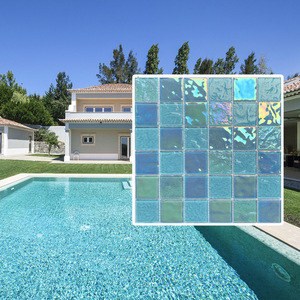 Precio al por Mayor de Mosaicos de Vidrio Iridiscente Verde Agua, Blanco y Azul para Piscinas - Product Image 6