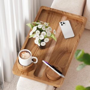 Acacia Wood Couch Arm <strong>Trays</strong>, 15.75in Couch Arm Board, Wooden Couch Armrest <strong>Trays</strong> with 360&deg; <strong>Rotated</strong> Tablet Holder - Product Image 3