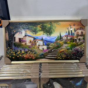 ديكور فاخر للمطاعم ، إطار صورة فنية للجدار الماسي ، لوحة جدارية من الريش الحيواني مع ساعة - Product Image 6