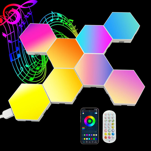10-Pack Music Sync Gaming Room Decor RGB Hexagonal Modular Wall Lights Smart App Control Hexagonal LED Light