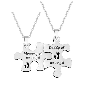 Collier pendentif en acier inoxydable pour couple, avec pièces de puzzle « Son Roi, Sa Reine, Son Fou, Sa Bizarre, Maman, Papa, Amoureux, Autisme » - Product Image 6
