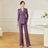 Ensemble tailleur élégant pour femme : pantalon large anti-plis à boutons et veste, style décontracté chic