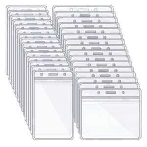 Porte-badges d'identification étanches personnalisés, porte-cartes d'identité en PVC transparent épais pour cadeaux d'affaires, porte-cartes de crédit refermable 2,55" x 4,52" - Product Image 1