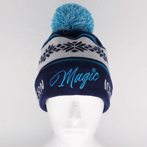 Gorro de Invierno Unisex de Punto Acrílico con Diseño de Copo de Nieve en Jacquard, Bordado 3D y Pompones, para Patinaje sobre Hielo - Product Image 1