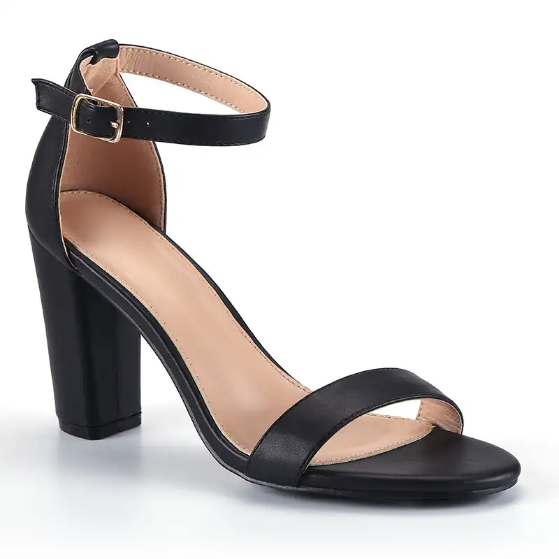Siyah yüksek topuklu sandalet kadınlar için Peep Toe zarif parti ayakkabıları toka ayarlamak
