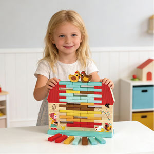 Cottage <span class=keywords><strong>en</strong></span> <span class=keywords><strong>bois</strong></span> à deux étages et jouets de grange Ranch jeu éducatif de tri des couleurs pour les enfants - Product Image 1