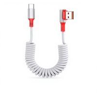 Câble USB A vers USB C en spirale, coudé à 90 degrés, en silicone extensible, charge rapide 6A pour téléphone Android, tablette, voiture