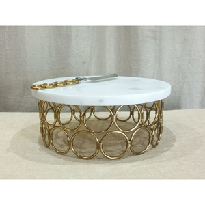 Luxury <b>Marble</b> Top <b>Cake</b> <b>Stand</b> with Gold Metal Base Round Dessert Display <b>Stand</b> for Wedding and Home Decor - Product Image 1