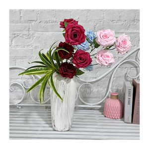 Meiyu Craft Flowers Artificial Roses Silk Handmade <b>Wedding</b> Decorations 3-Headed Rose Bouquet Home Decoration <b>Props</b> - Product Image 5