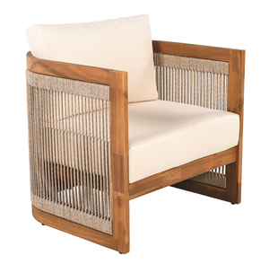 Chaise de jardin moderne en bois de rose, design courbé avec accents en corde tressée, coussins résistants à l'eau - Product Image 6