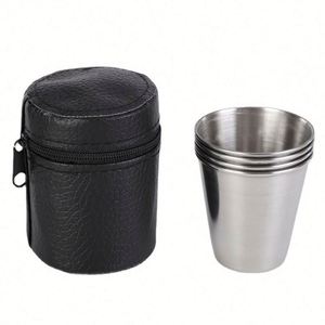 Ensemble de tasses à bière portables en acier inoxydable épaissi de 70 ml avec housse en cuir PU - Product Image 2