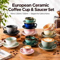 Ensemble de tasses à café en céramique empilables personnalisées Kingze 110ml 250ml 350ml Tasses et soucoupes élégantes en porcelaine